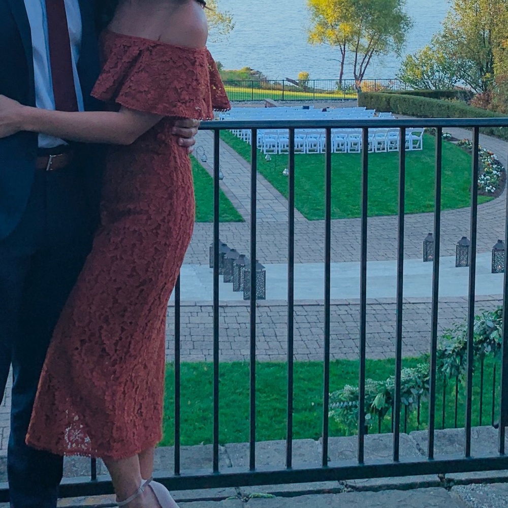 Orange lace cocktail dress